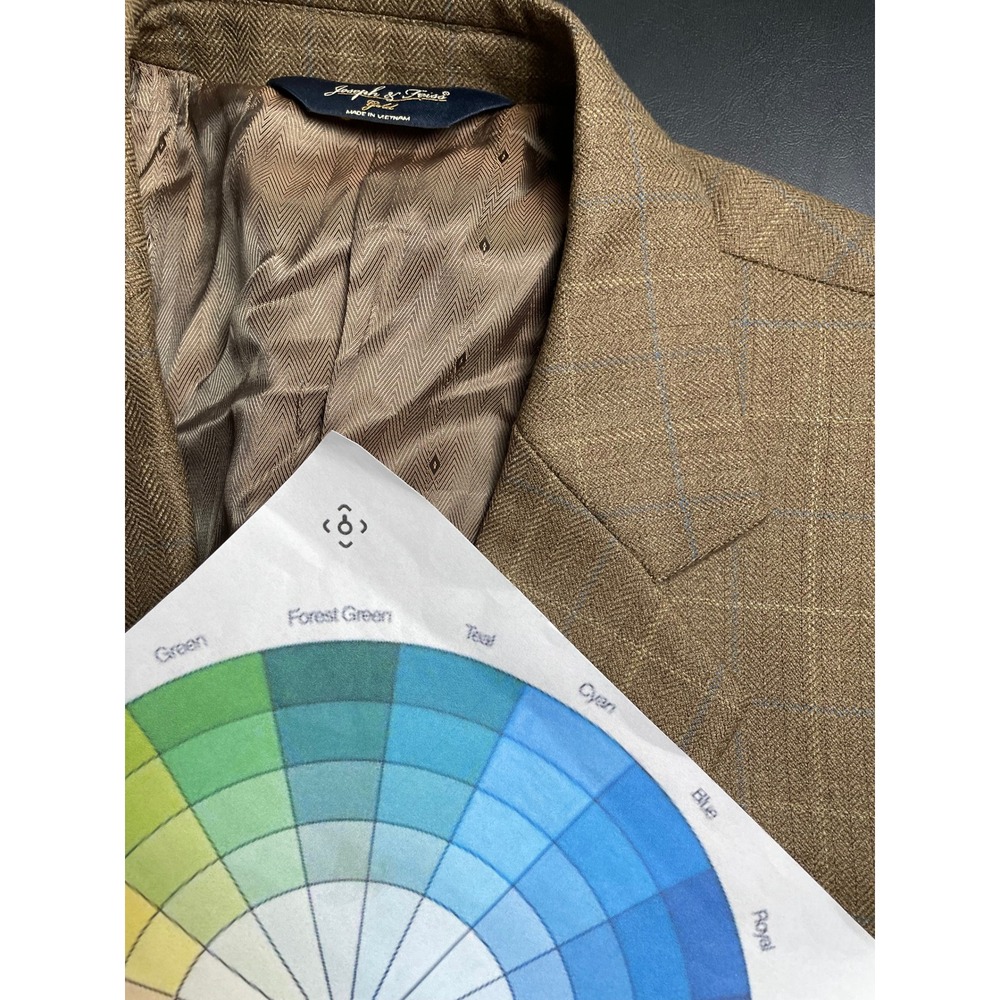 Joseph & Feiss Gold 40S Brown Blue Wool Herringbone Windowpane Blazer SUPER SALE
